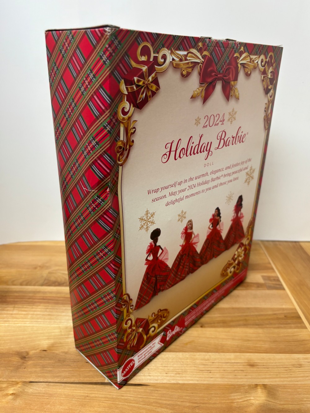 2024 Holiday Barbie Signature Brunette Red Plaid Gown Christmas Doll Mattel HRM67 NIB