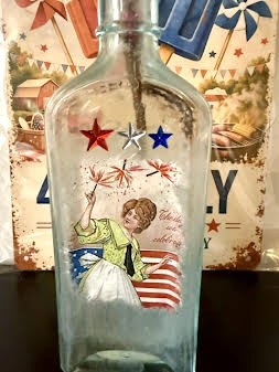 Antique Apothecary Rawleigh's Trademark  FreePort IL Bottle Decorated for July 4th Decor