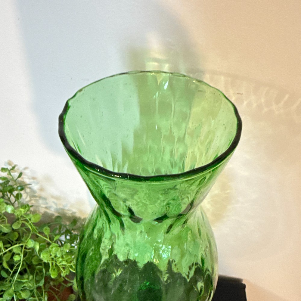 Vintage Empoli Green Diamond Optic Footed Vase