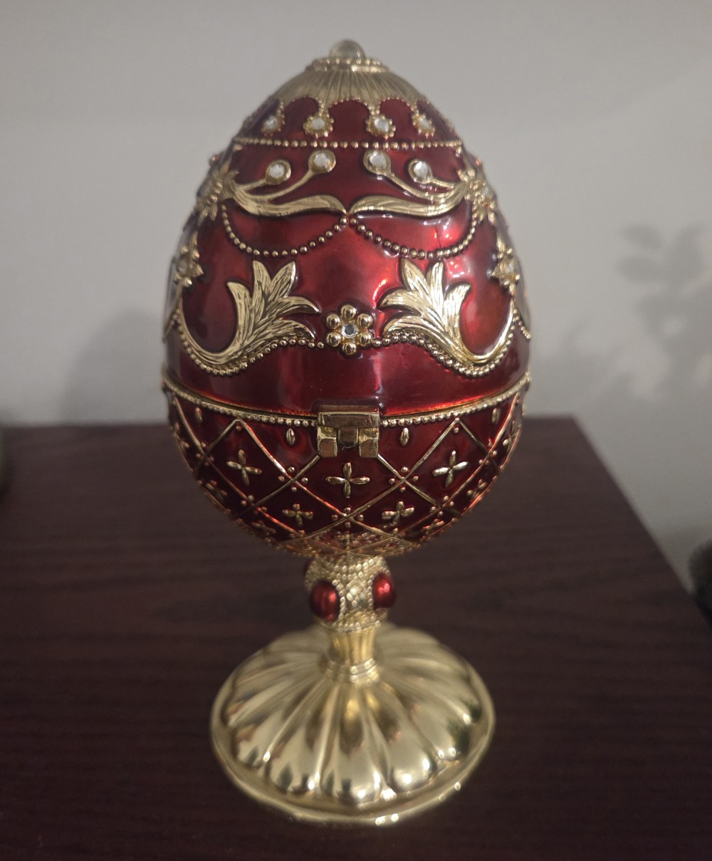 Faberge' Style Red & Gold Music Box w/ Angel