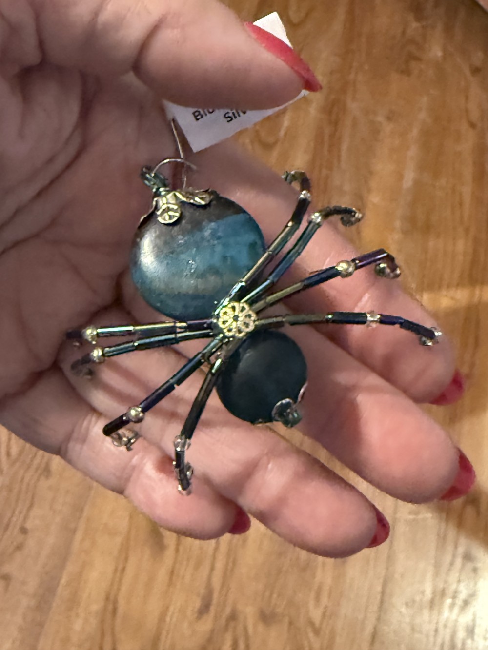 Ornament Spider Deep Blue Green & Silver