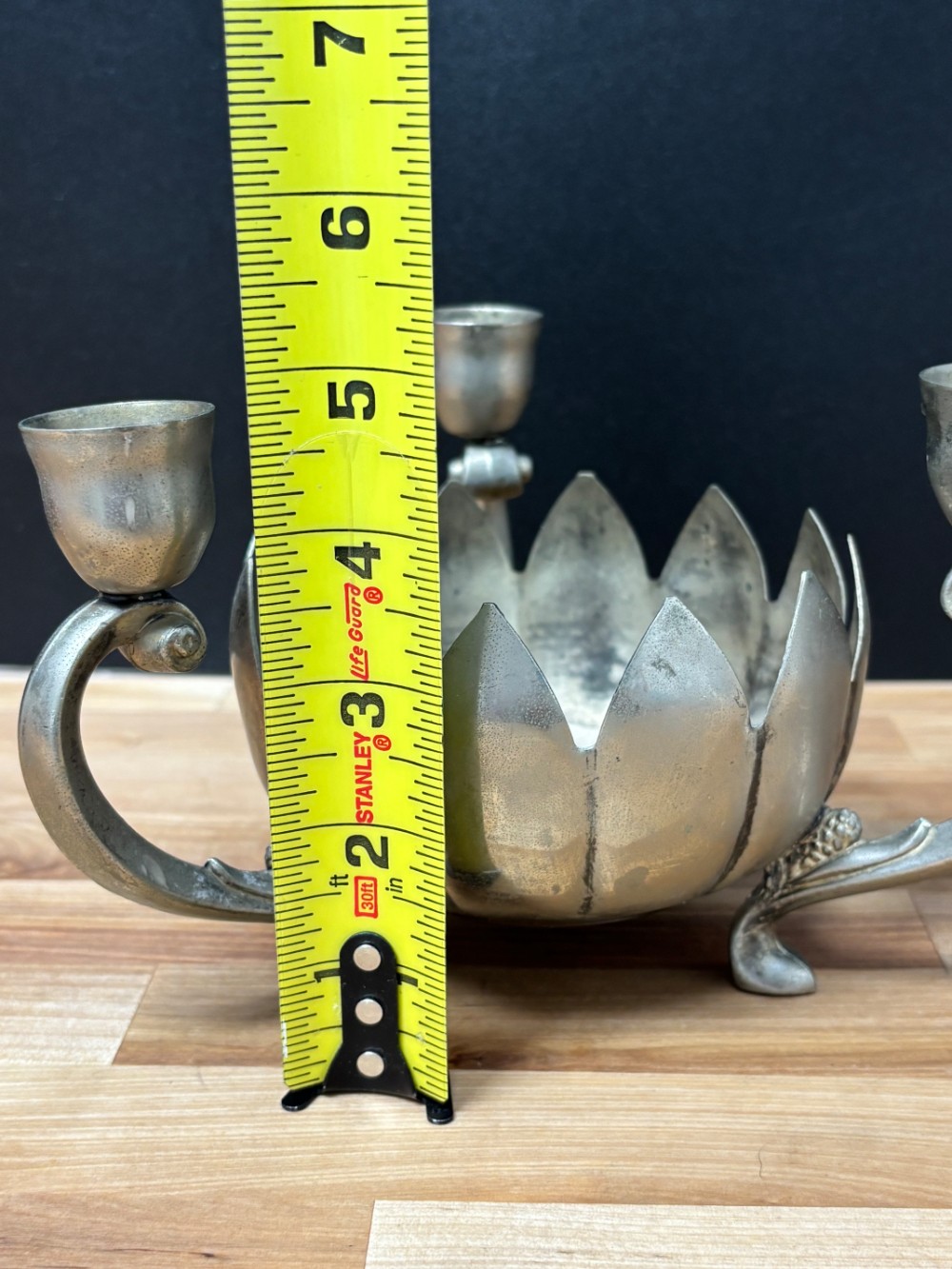 Candle Holder 3 Arm Lotus Flower Centerpiece Vintage Silverplate Hong Kong With Candle