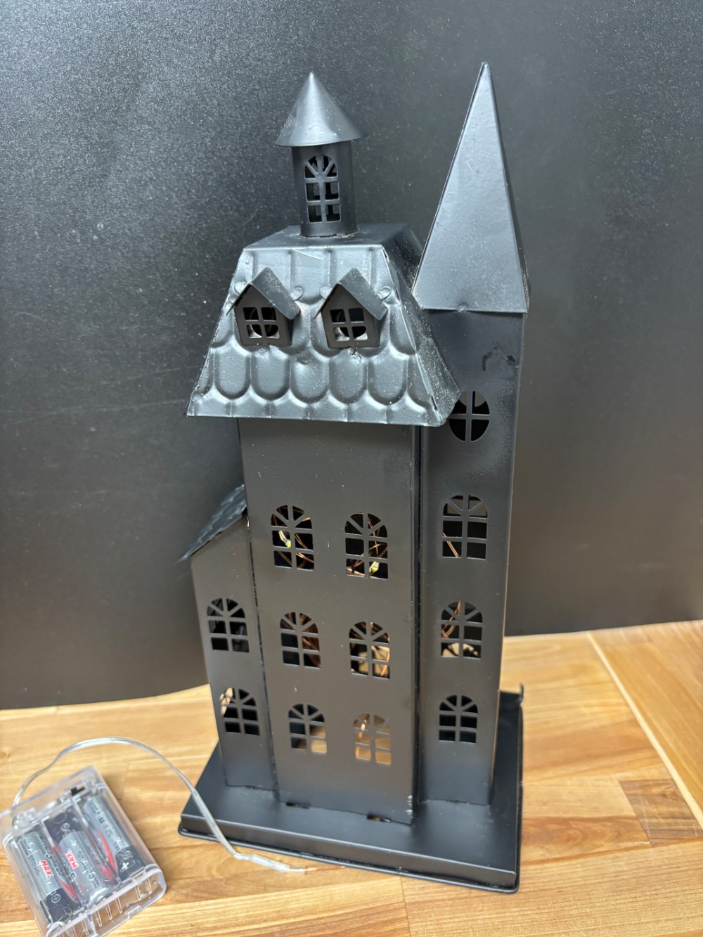 Lighted Metal Haunted House Halloween Decor Black Gothic Cat