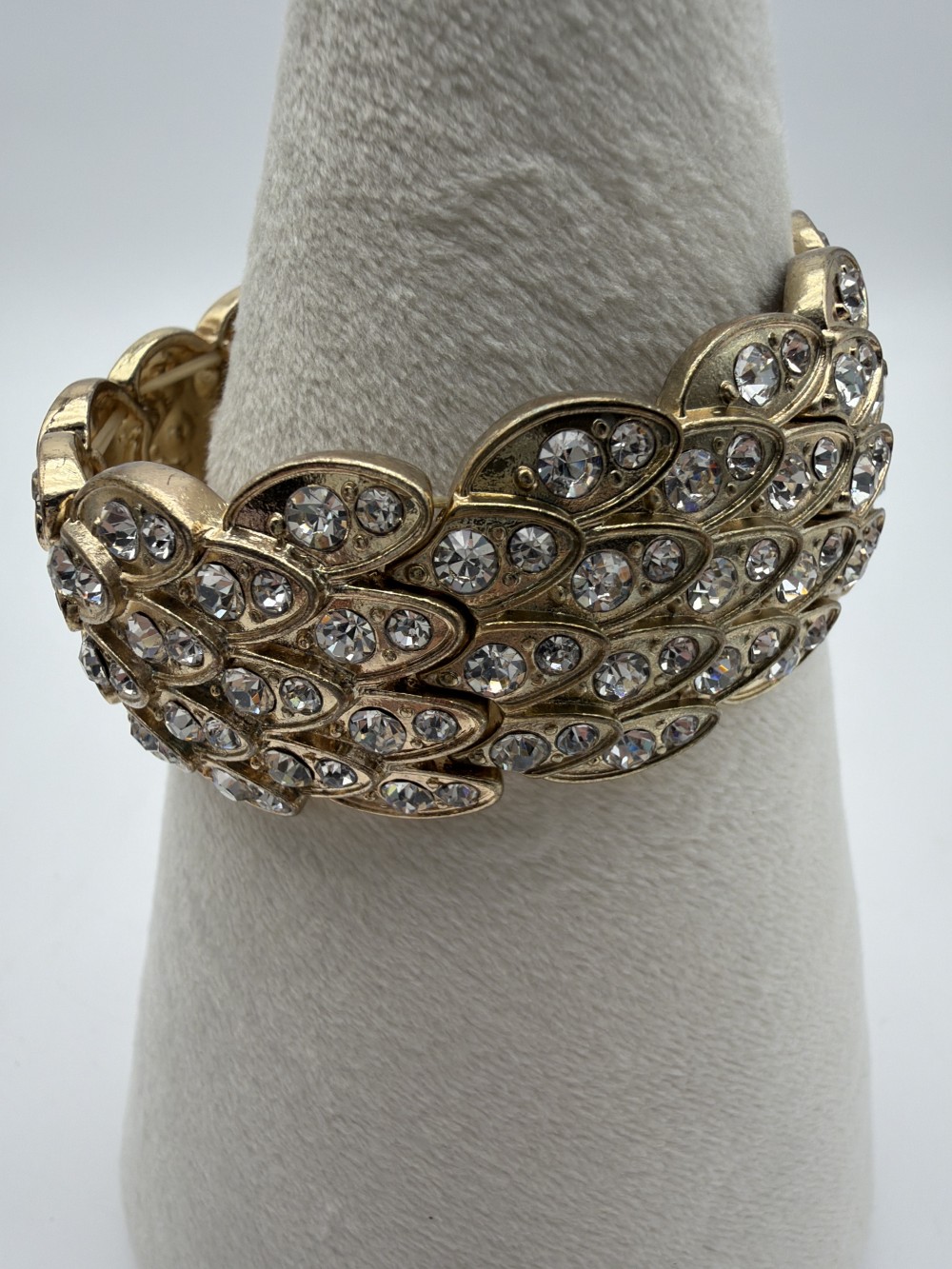 Vtg Rhinestone Leaf Stretch Bracelet