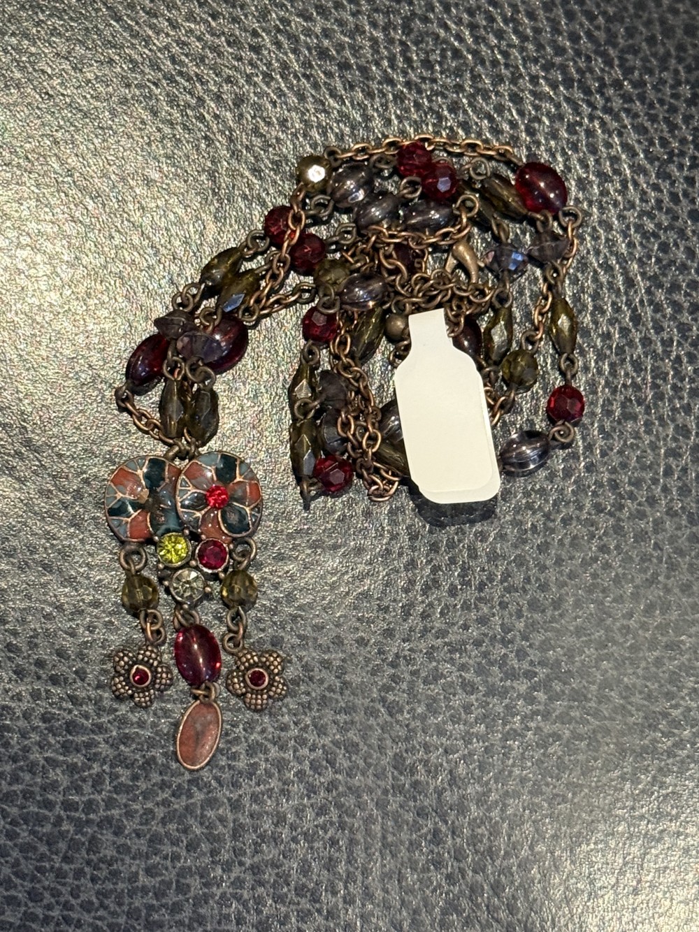Necklace - Enamel Beaded Pendant with Copper Beaded Chain