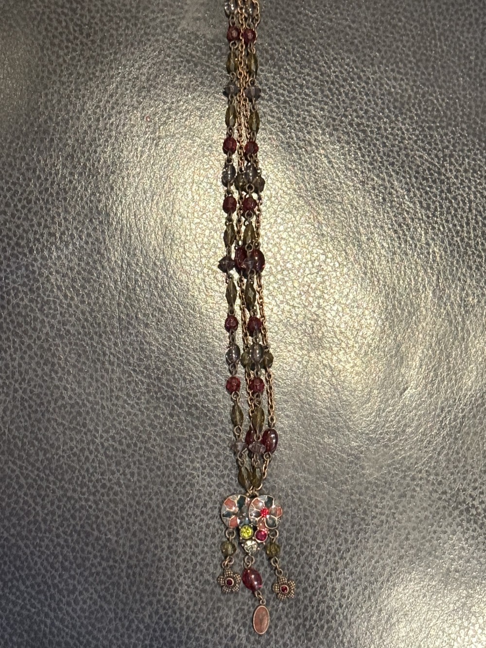 Necklace - Enamel Beaded Pendant with Copper Beaded Chain