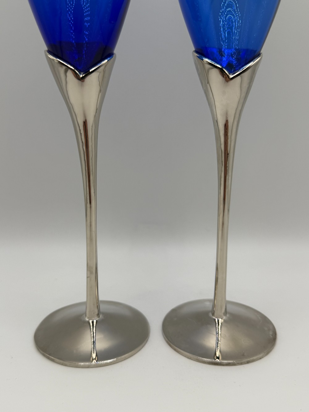 Vintage International Silver Co. Cobalt Blue & Silver-Plated Petal Stem Champagne Flutes - Set of 2