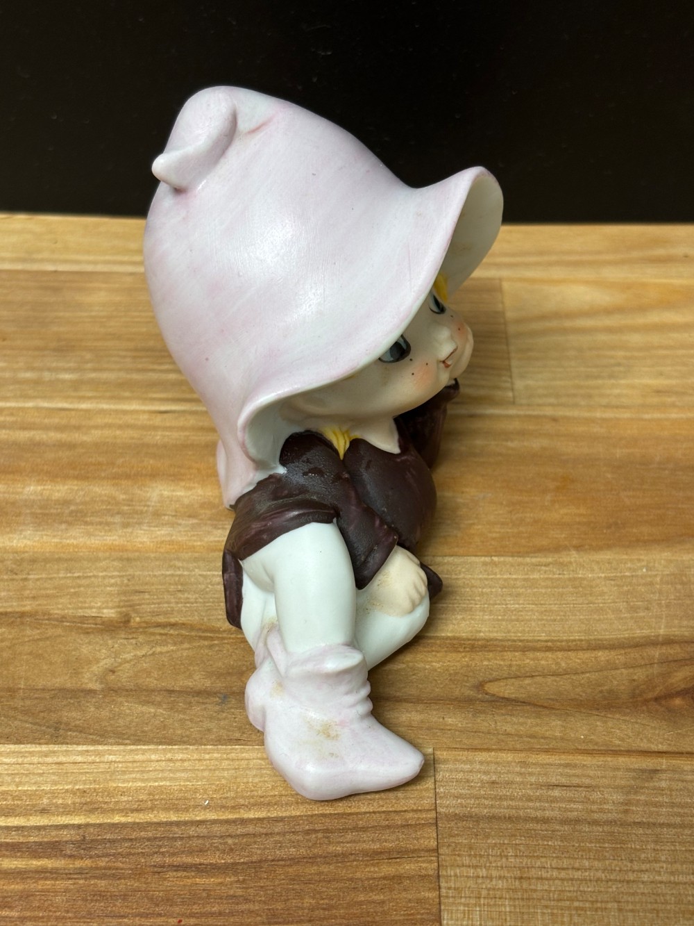 Kitsch Pixie Elf Figurine Homco 5213 Vintage Figurine Big Pink Hat Big Eyes Cottage Whimsical