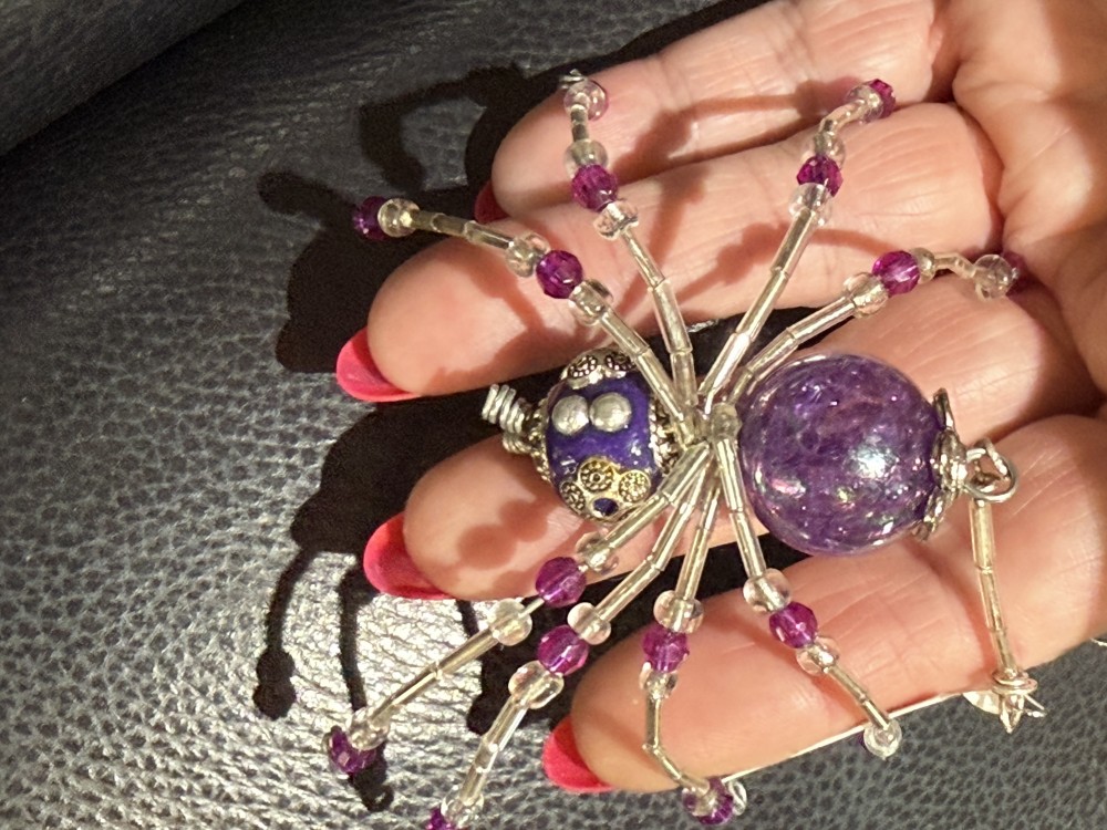 Ornament -  Spider L from Web String Purple Silver