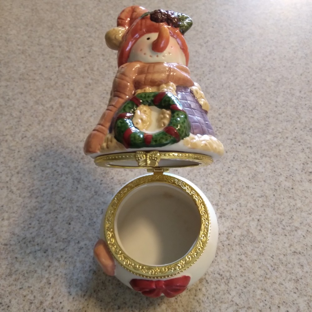 Hinged Trinket Box with Snowman Lid