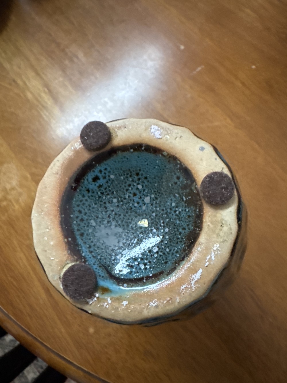 CERAMIC VASE, HONEYCOMB PATTERN,  TEAL, BLUE & GOLD