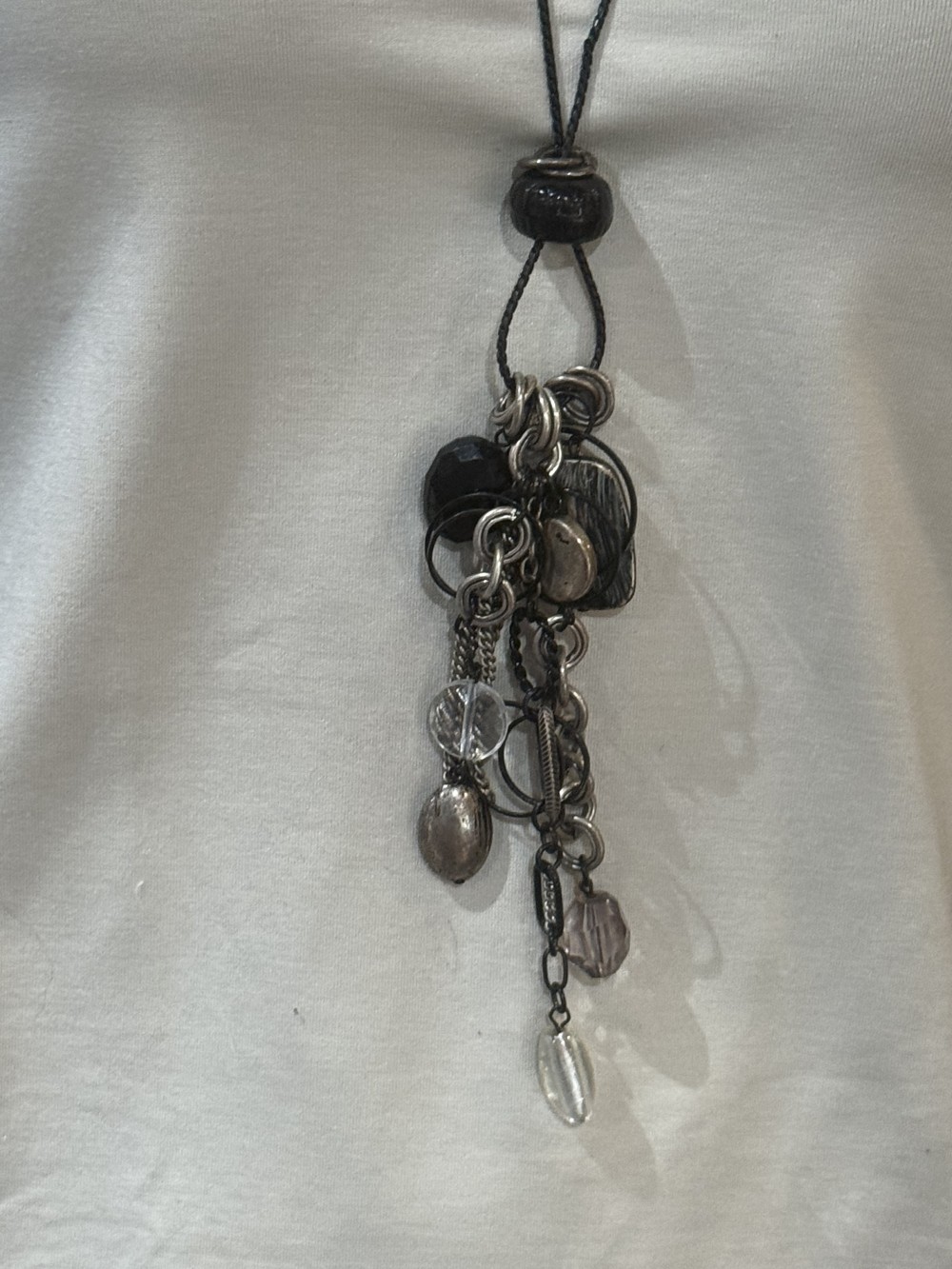 Long Necklace - Black Pewter Black Chain