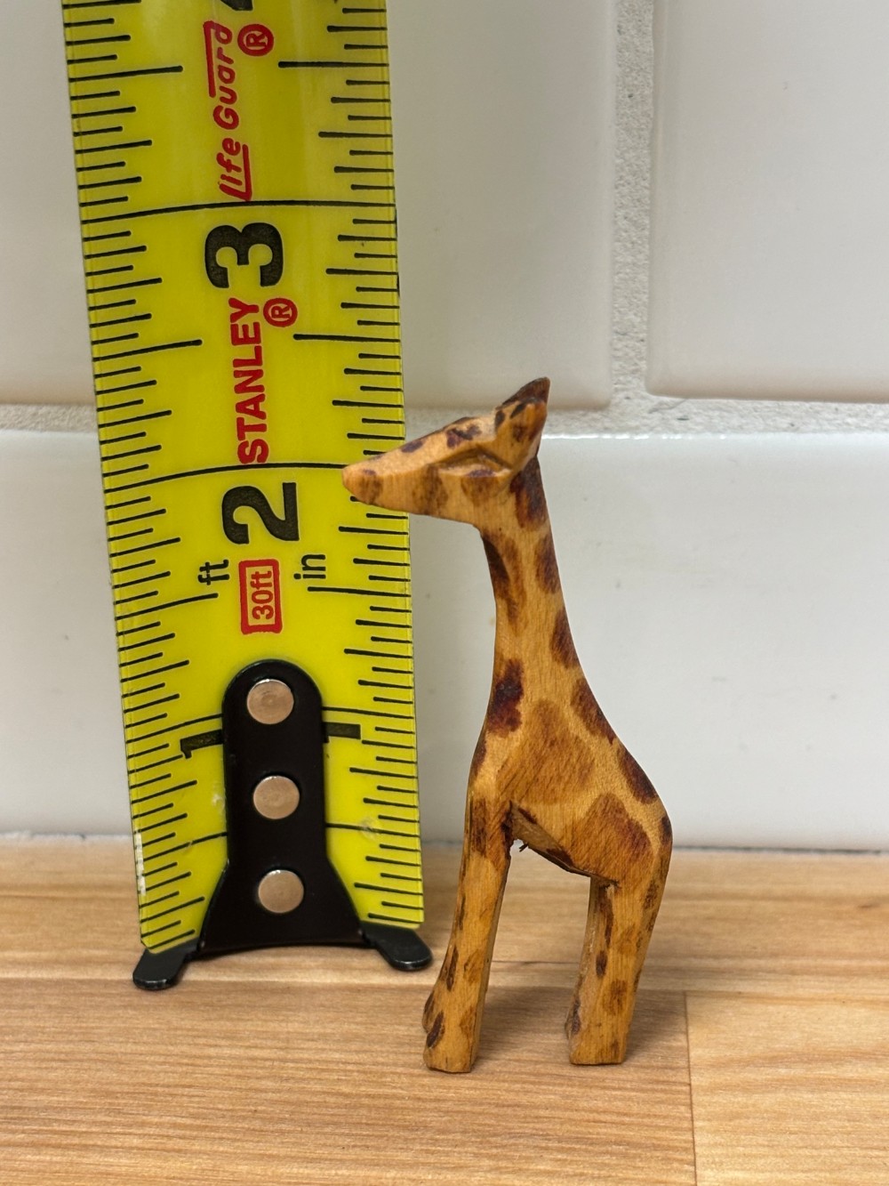 Giraffe Figurine Carved Wood Miniature Safari Animal 2½