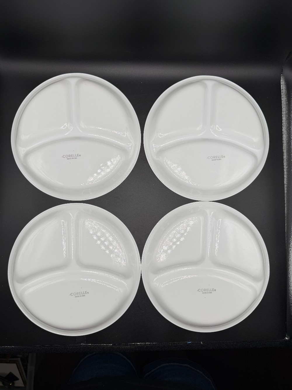 Set of 4 Vintage Corelle Winter Frost White Divided Lunch Plates 8.5 Inch
