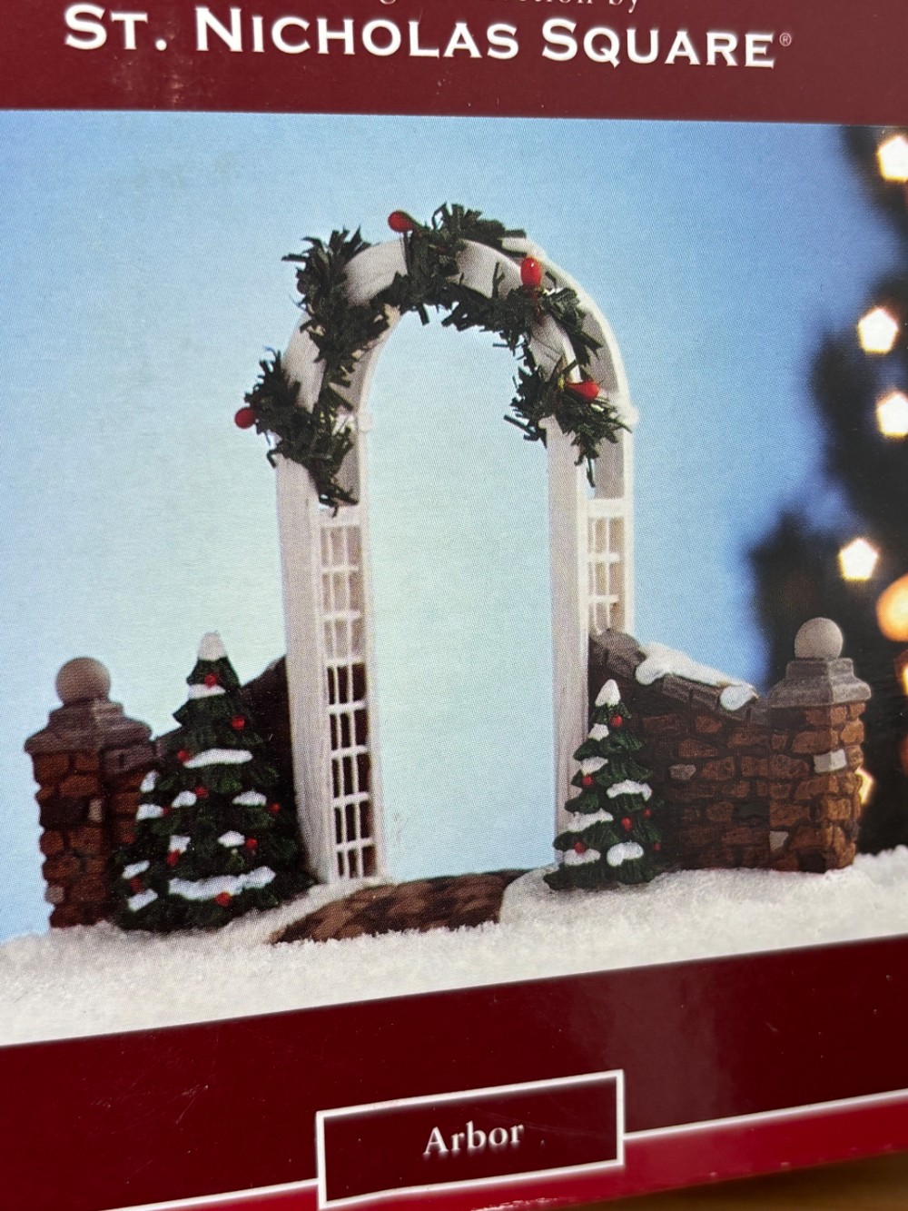 St Nicholas Square Arbor Snowy Garden Gateway Christmas Village with Box
