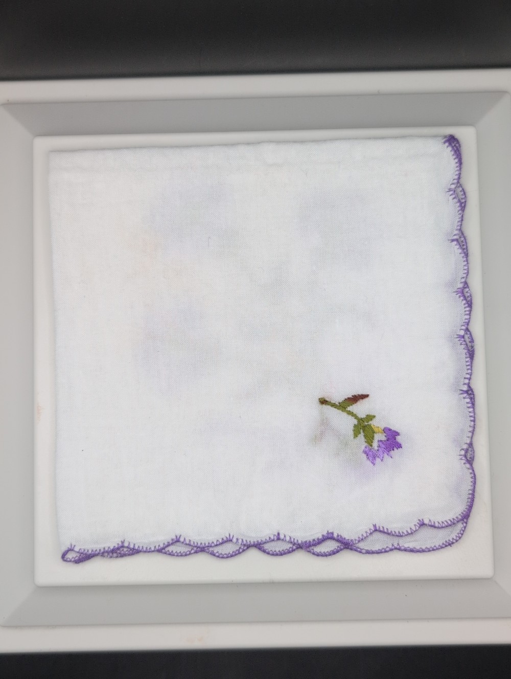 Handkerchief embroidered purple flowers/bow