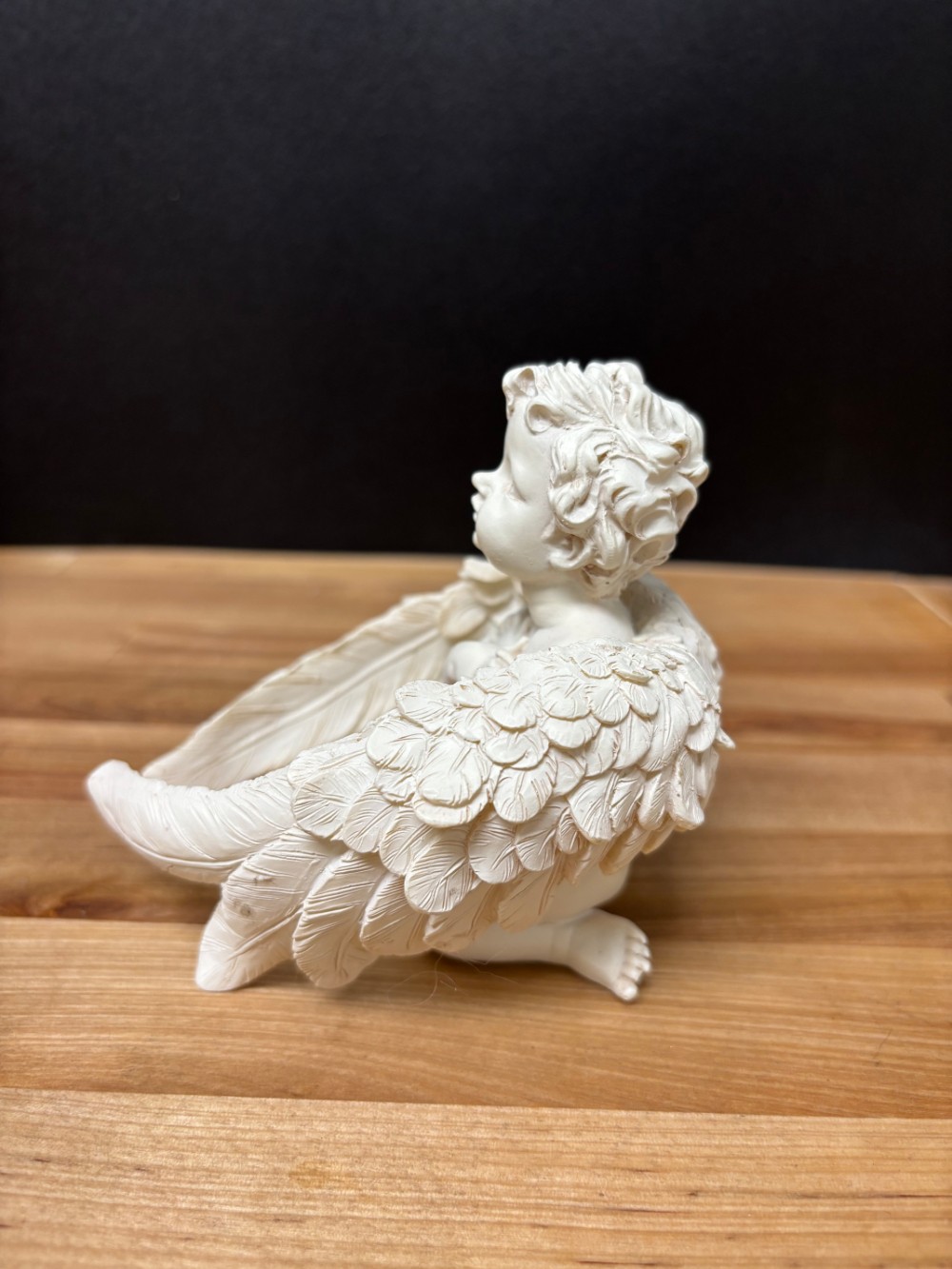Kneeling Cherub Angel with Wrapped Feather Wings