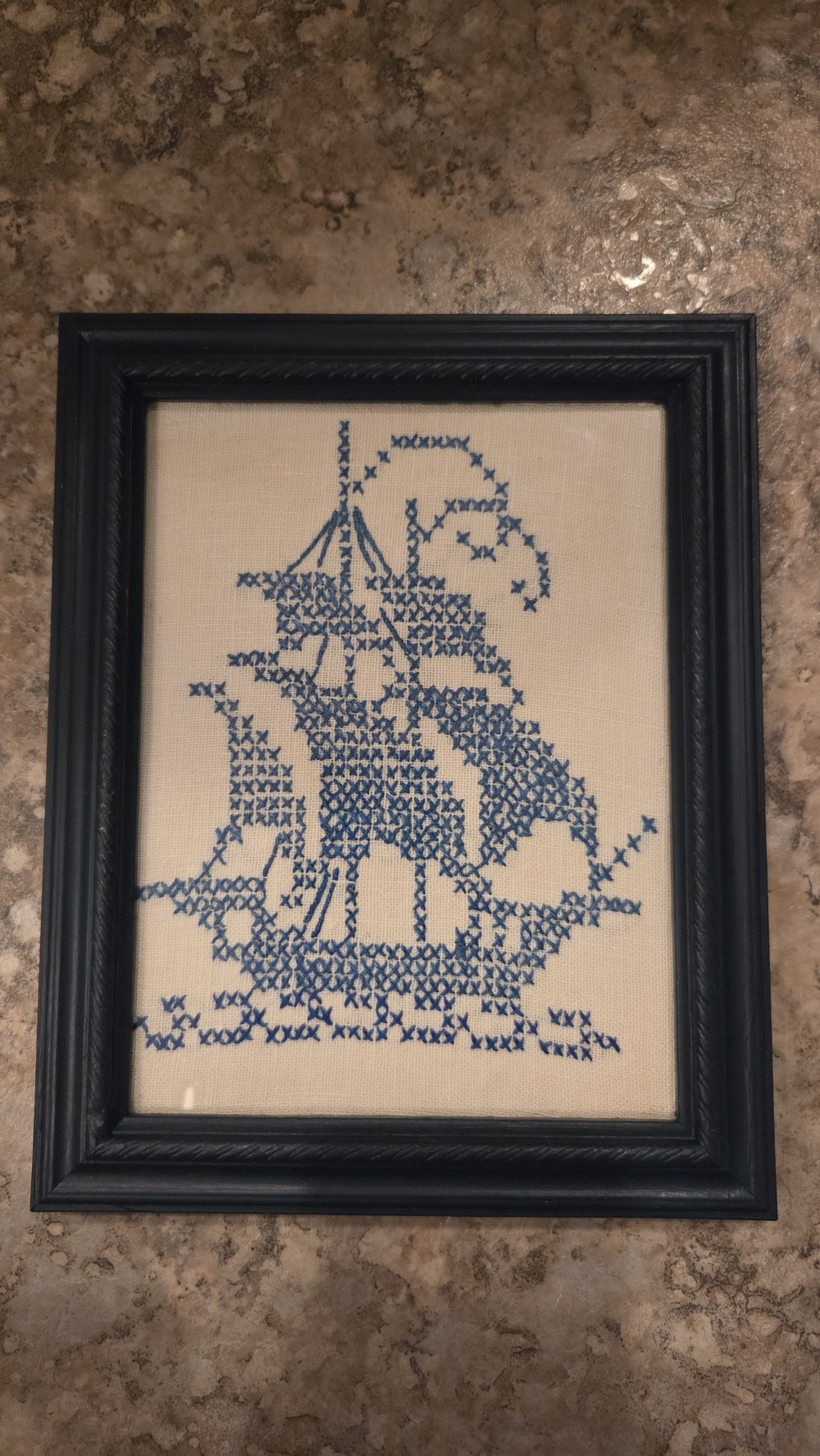PMF-470  framed ship cross stitch