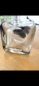 Vintage Clear Glass Ink Jar Black Lid
