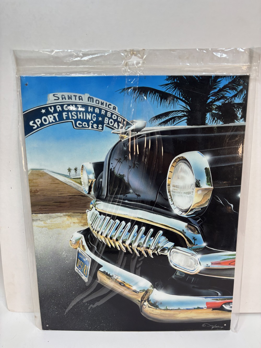 Vintage Replica Tin Metal Sign Santa Monica 1950's Chevy Chevrolet Bel Air