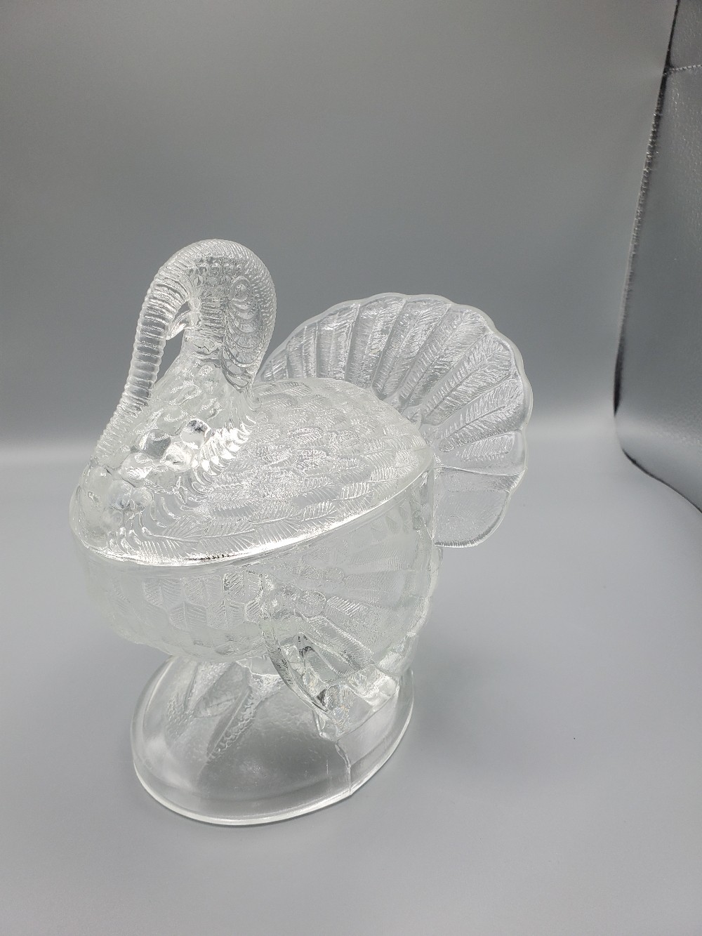 L E Smith Clear Glass Turkey Lidded Candy Dish