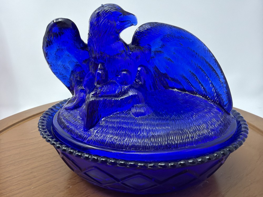 Eagle on a Nest Cobalt Blue Glass