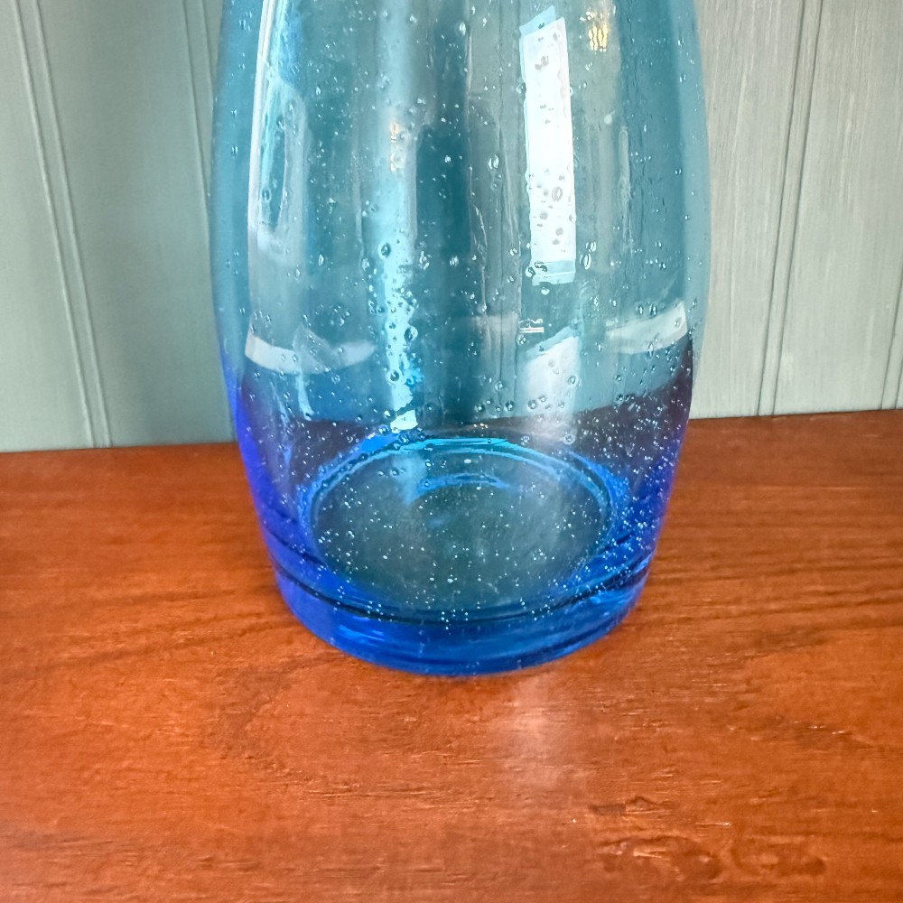 Blue Bubble Glass Carafe with Pinched Spout