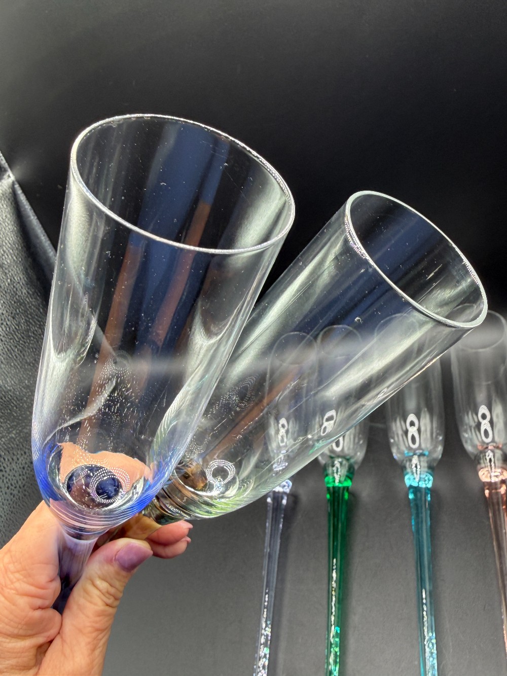 Vintage 1990s Artland Celebration Rainbow Long Stem Champagne Flutes - Set of 6