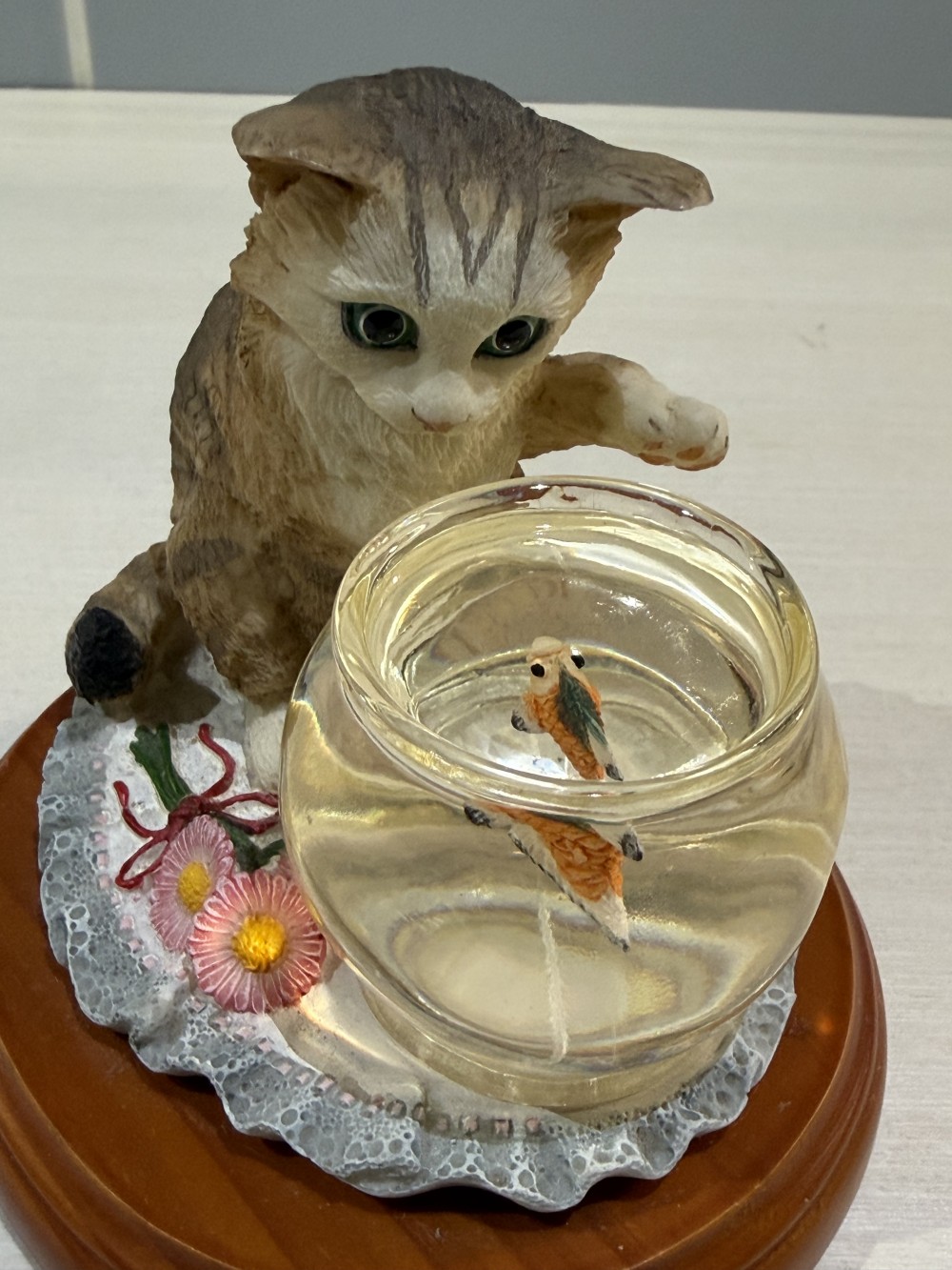 Vintage Cat and Goldfish Bowl Figurine