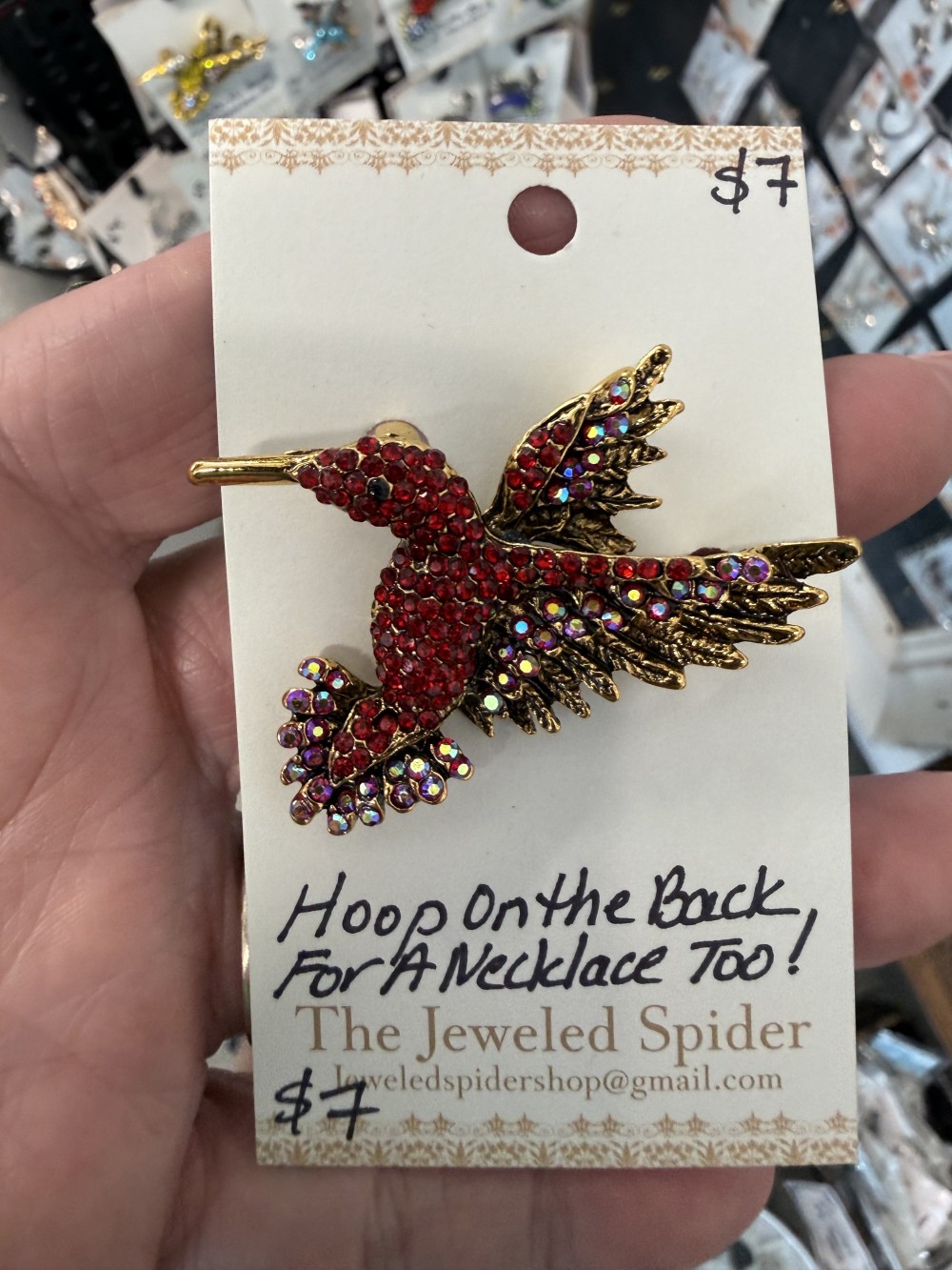Brooch Hummingbird Rhinestone