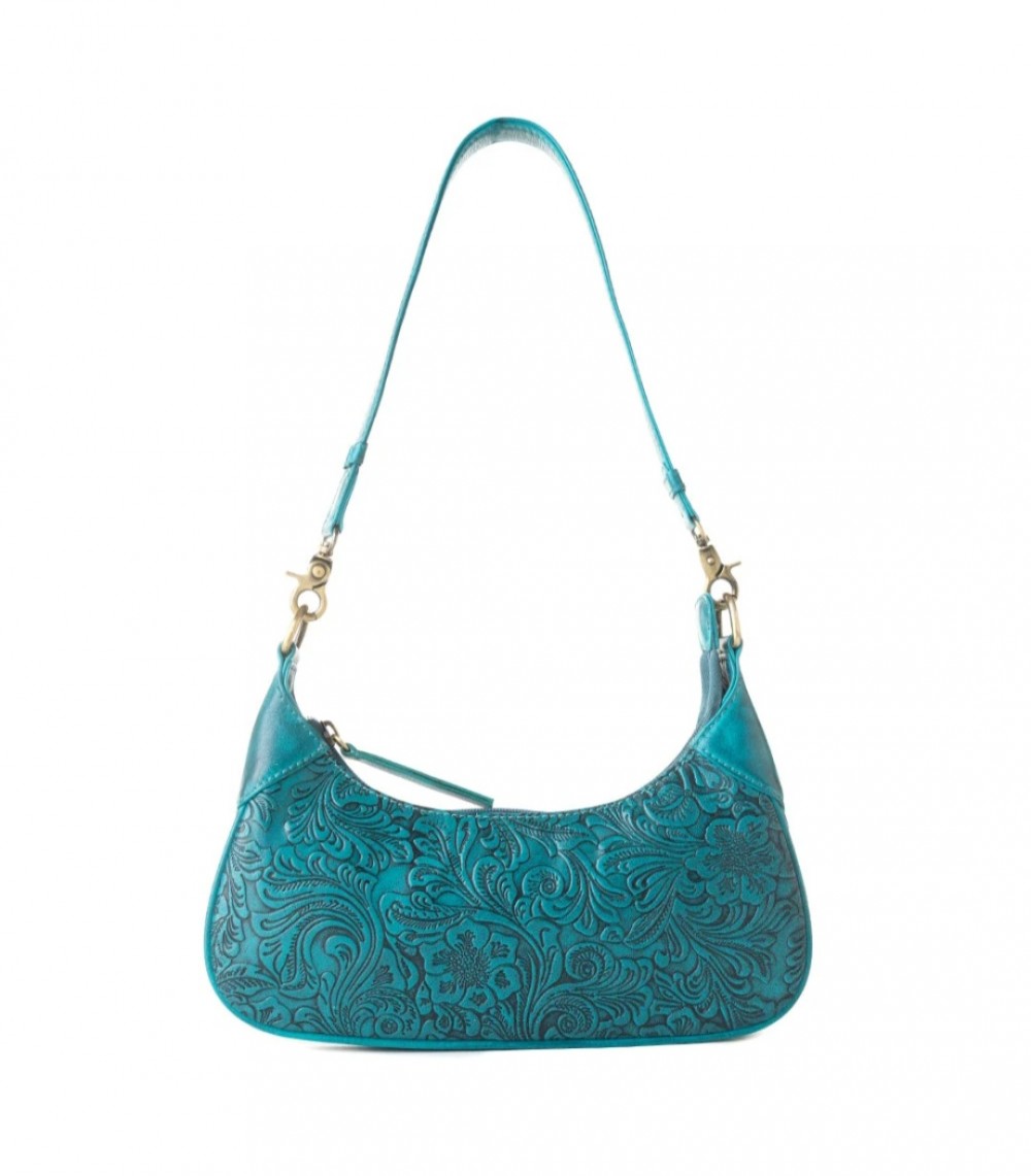 Bag Shoulder Myrabag Teal Heritage Vine Hand Tooled