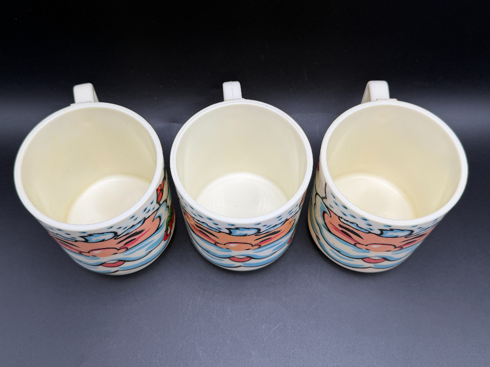 Vintage Deka Plastic Stacking Santa Claus Mugs - Set of 3 Merry Christmas Ho Ho Ho
