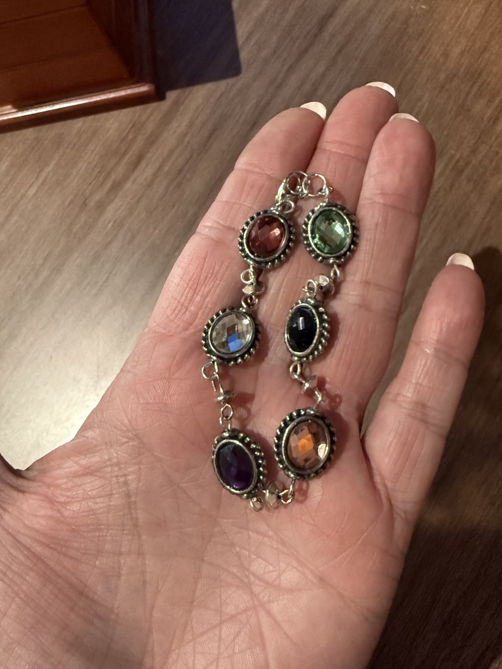 Bracelet Colored Jeweled Medallions Set in Silver