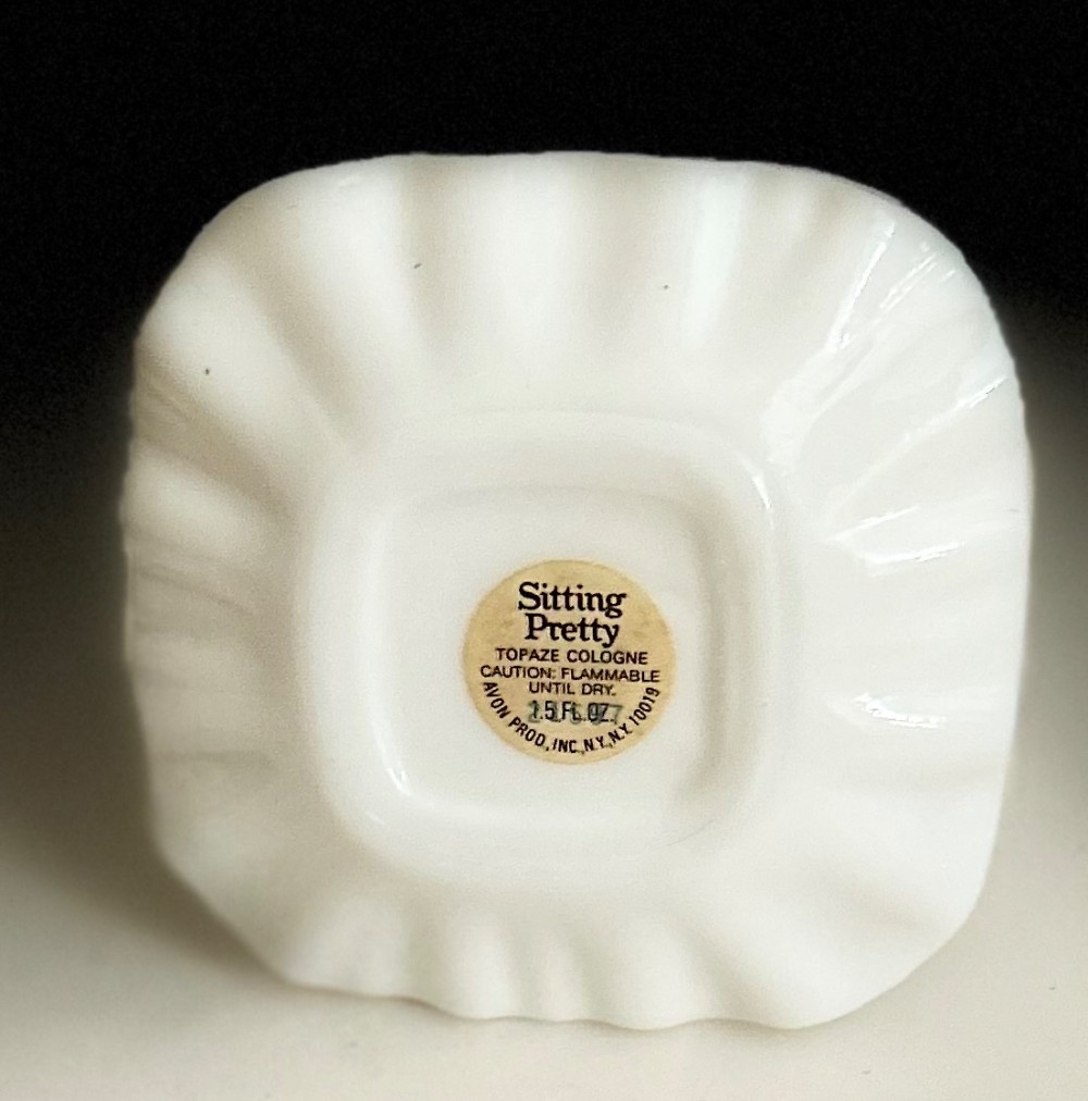 Vintage 1970s Avon Sitting Pretty Topaze Cologne Cat on Pillow Bottle Vintage 1970s Avon Sitting Pretty Perfume Bottle | White Milk Glass Cat on Pillow Decanter | Collectible Topaze Cologne Novelty Vanity Decor