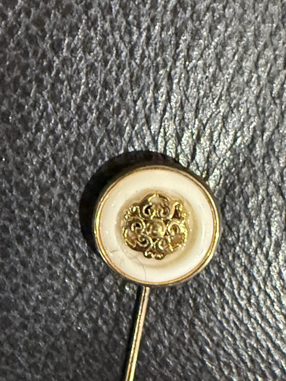 Hat Pin / Scarf Pin - Vintage Enamel White and Gold Button, Lapel Pin, Hat Pins,