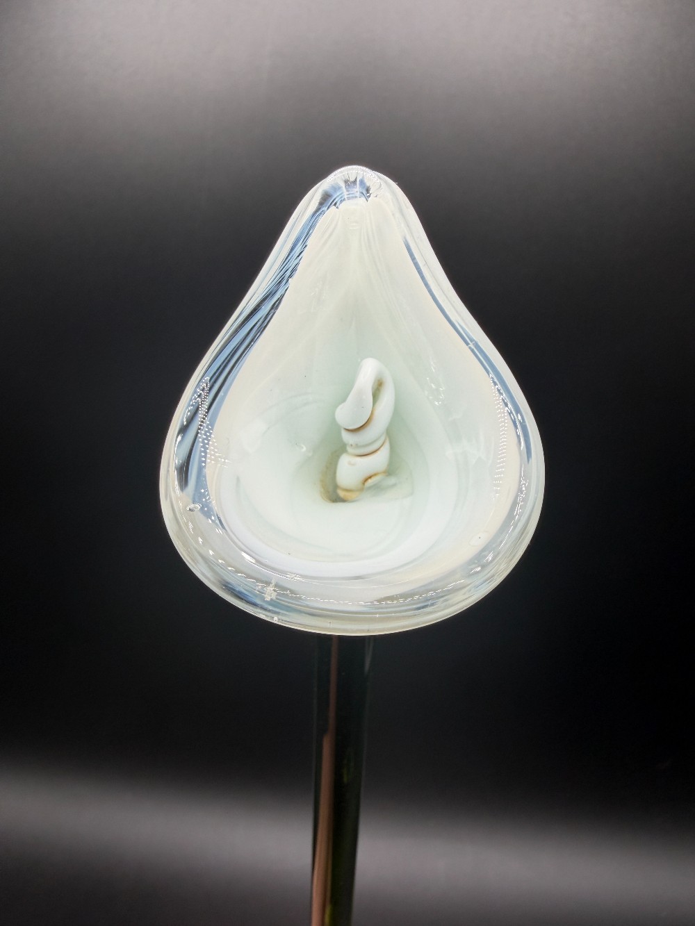 Hand Blown Glass Calla Lily Plant Stake White Flower Pitcher Stir Rod