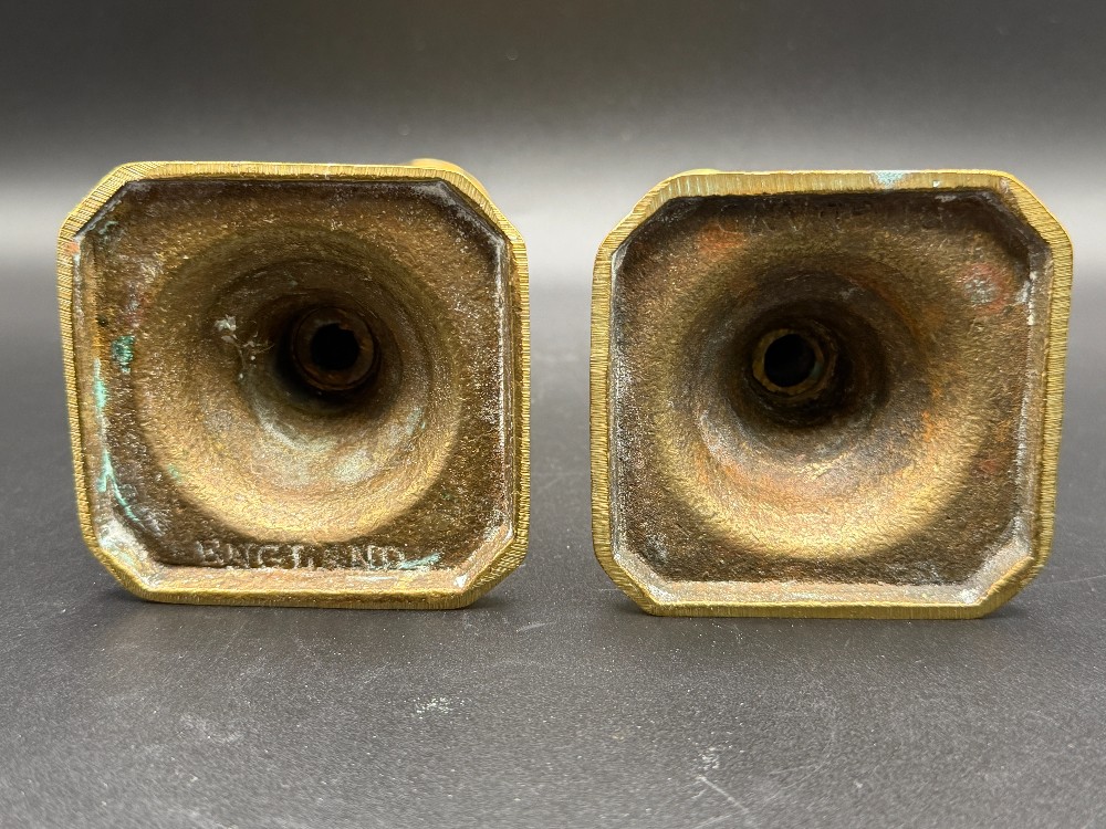 Vintage English Brass Beehive & Diamond 8 Inch Candlesticks - Matched Pair