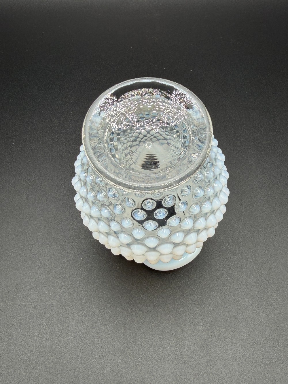 Vintage Fenton French Opalescent Hobnail Glass Vase - Ruffled Crimped Rim, Pre-1970 Art Glass