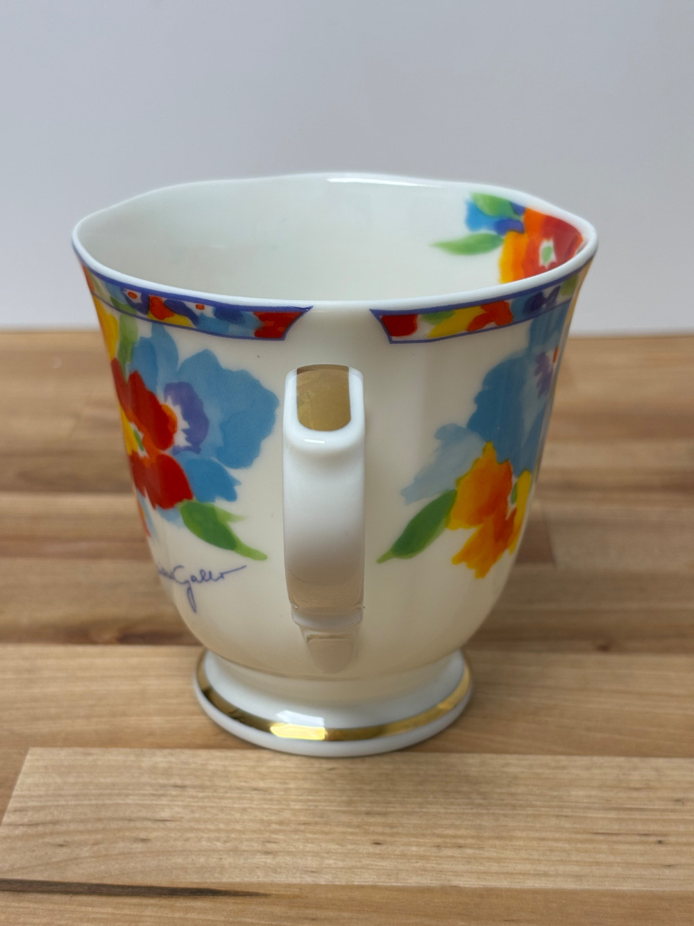 Tiziana Gallo Italy Floral Porcelain Coffee Mug Made in Japan Gold Trim