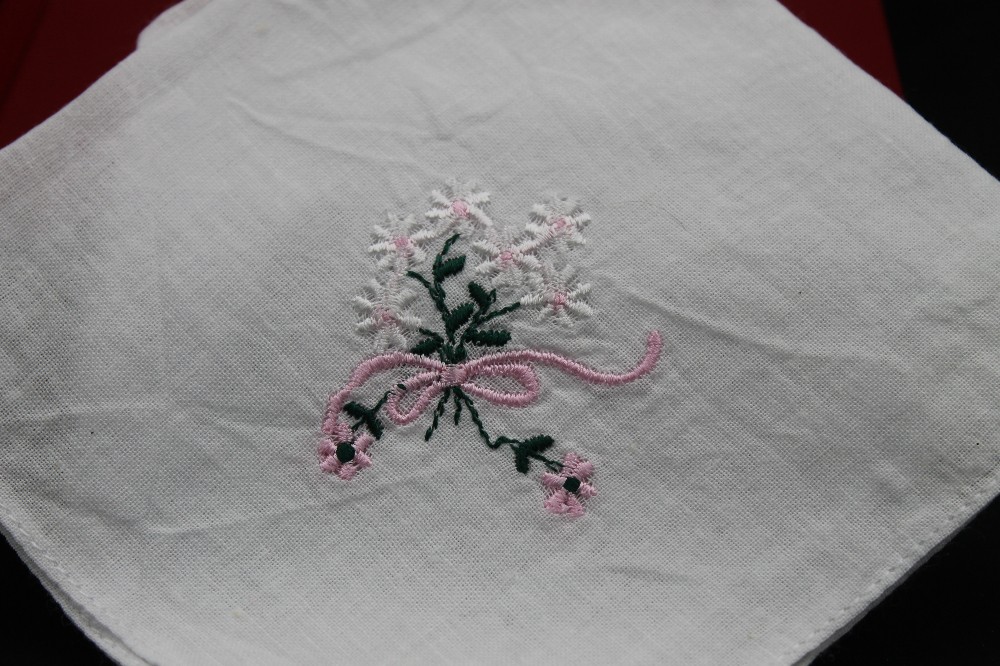 Hankie sheer/embroidered white/pink diasies/bow