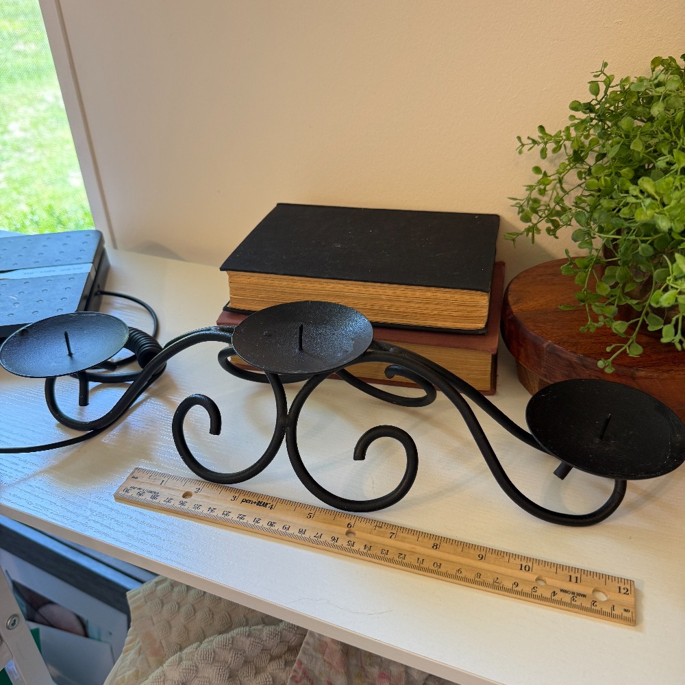 Black Iron Scroll Triple Pillar Candle Holder