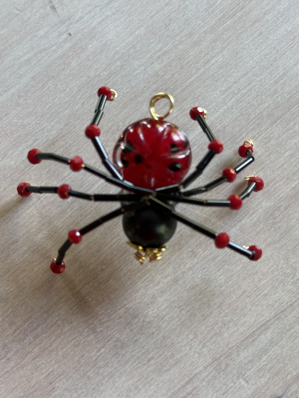 Ornament - Spider L in Red Spotted Black