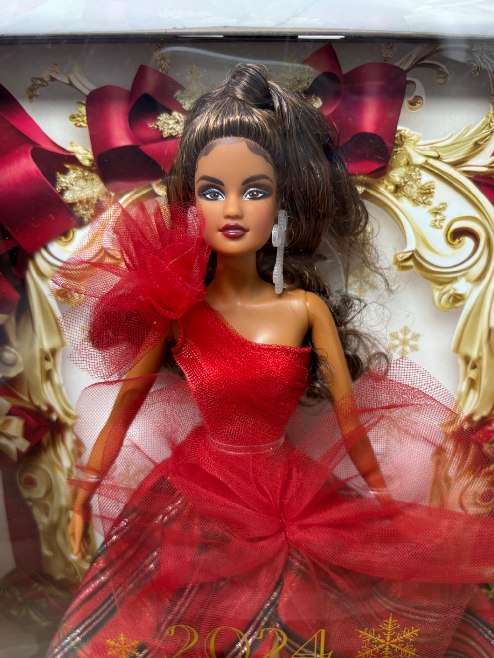 2024 Holiday Barbie Signature Brunette Red Plaid Gown Christmas Doll Mattel HRM67 NIB
