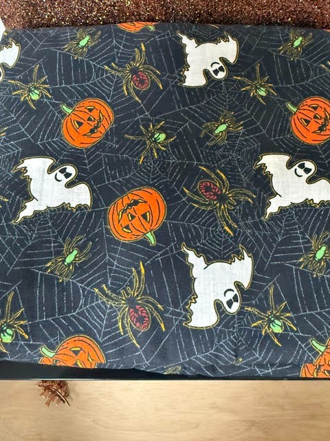 Vintage Halloween Fabric Ghost Pumpkins Spiders Webs