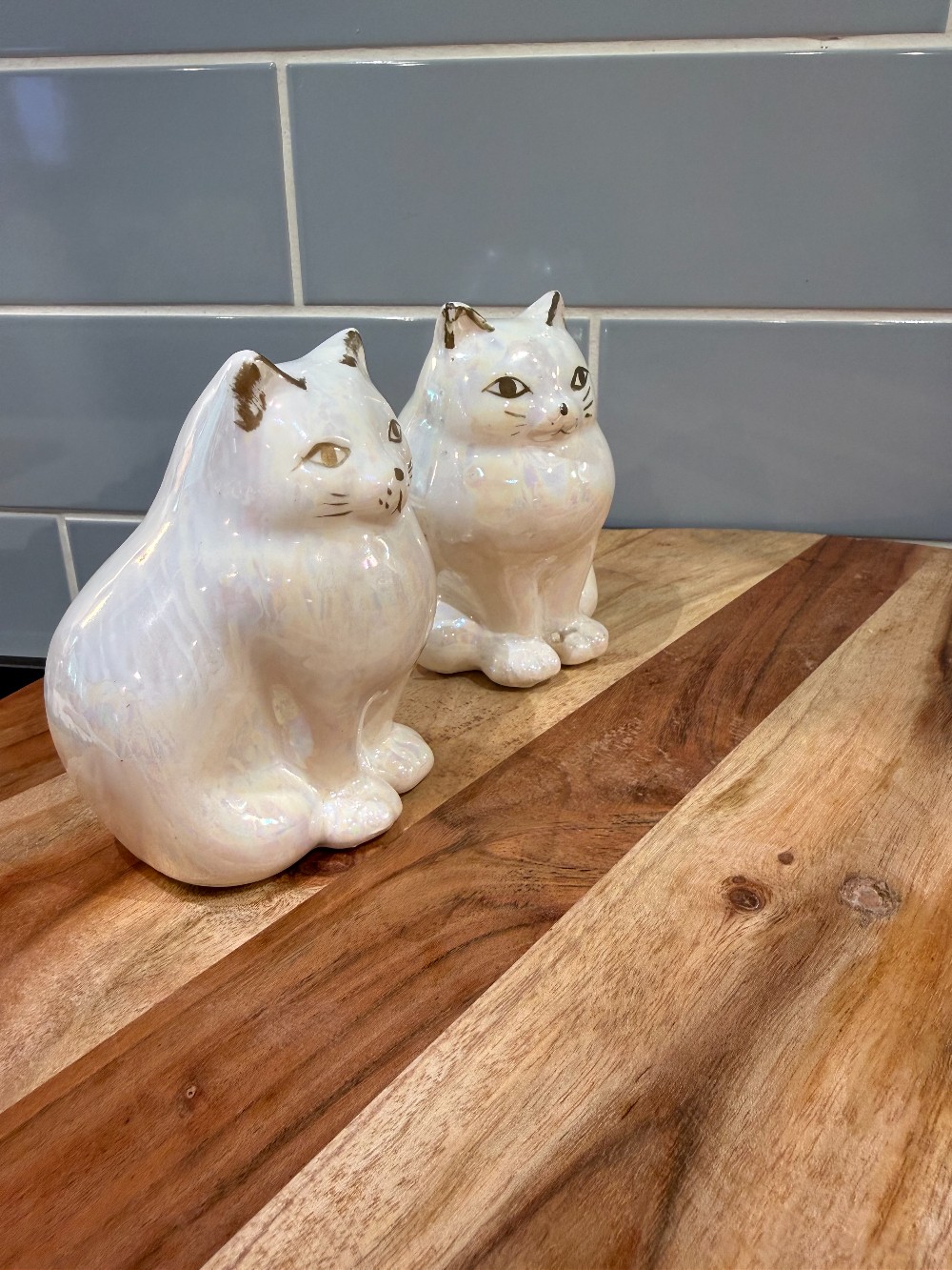 Vtg. Pair Opalescent Cat Figurines