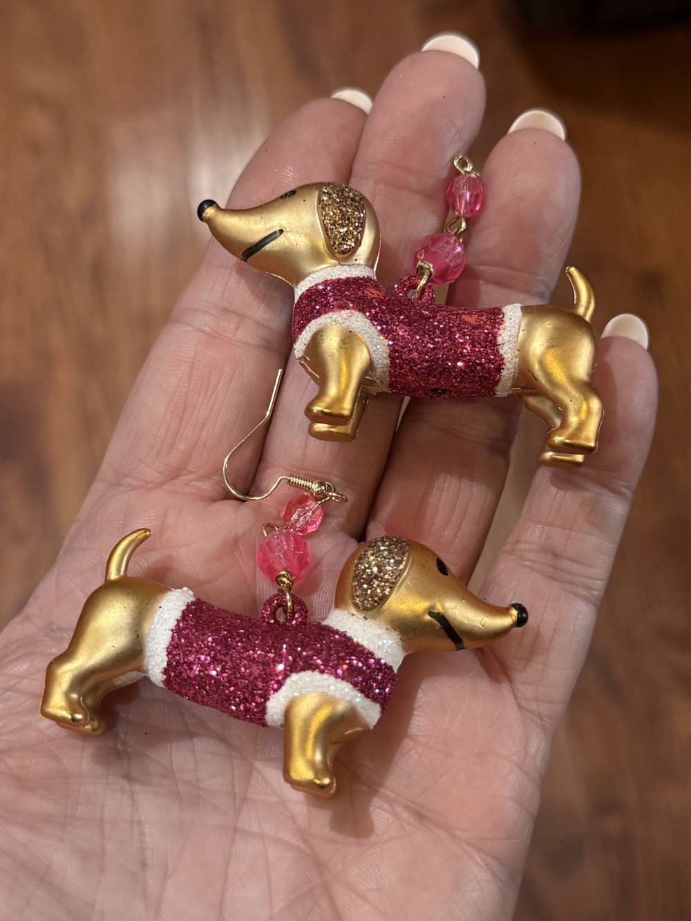 Earrings - Dachshund in Hot Pink Glittered Sweater, Doxie, Dog