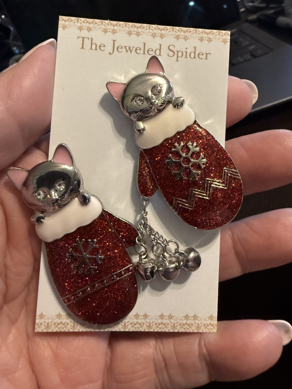 Brooch Pin Cat Winter Mitten Set