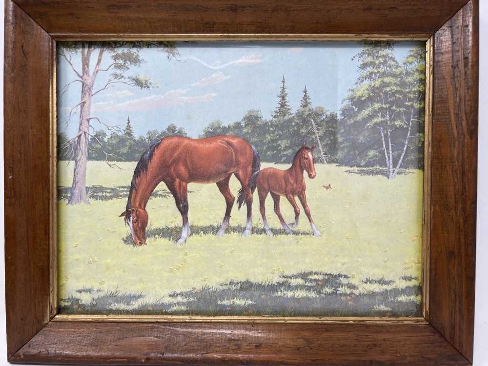 Framed Mare & Foal Pastoral Lithograph