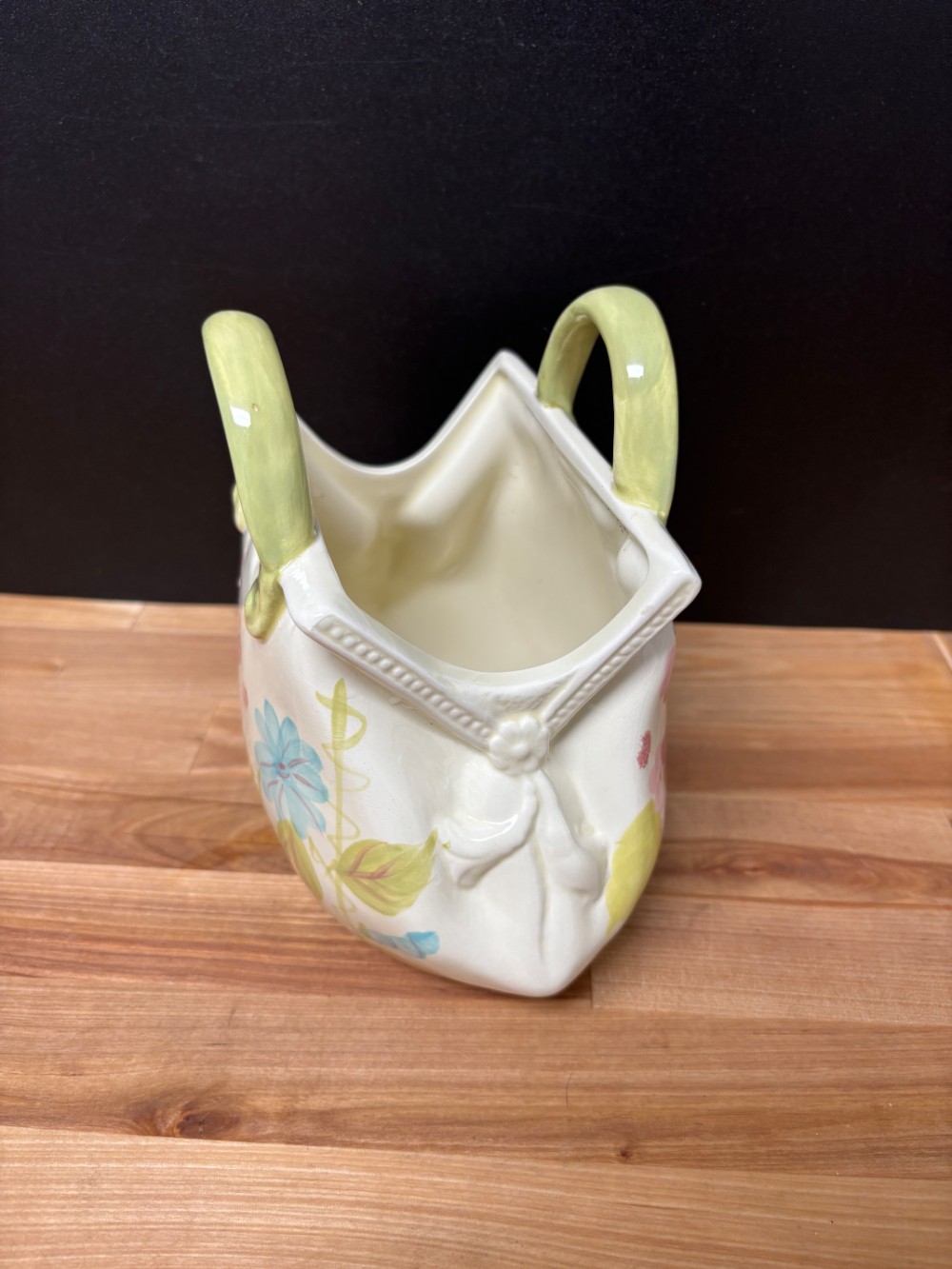 Ceramic Purse Handbag Vase Planter Floral Pink Blue Green Cottage Decor Granny
