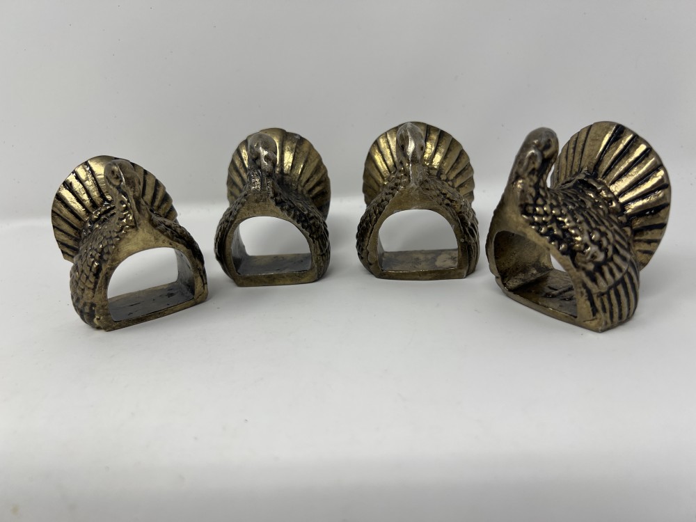 4 Vtg Brass Turkey Napkin Rings